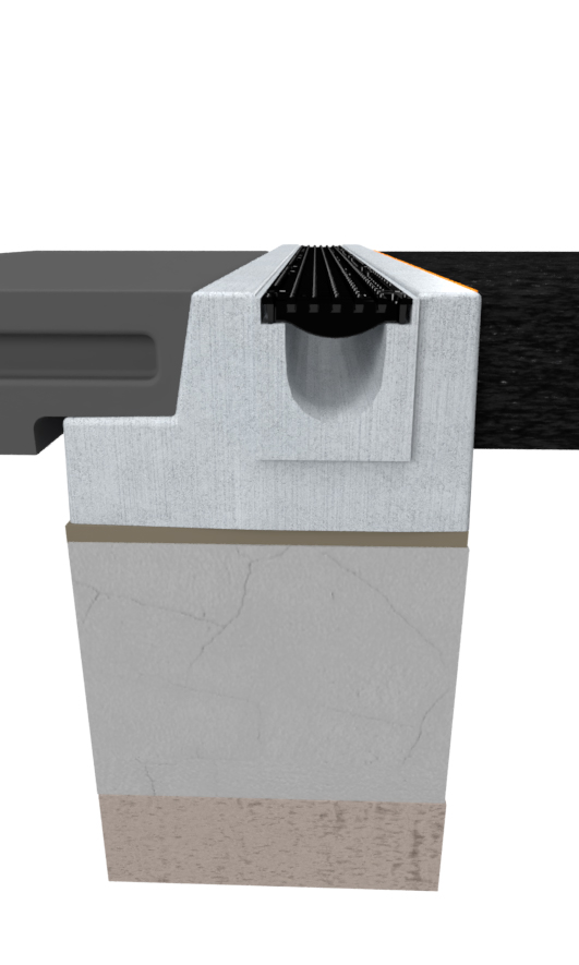3D Darstellung D-Bordstein - Auflager und Drainagesystem in einem Element