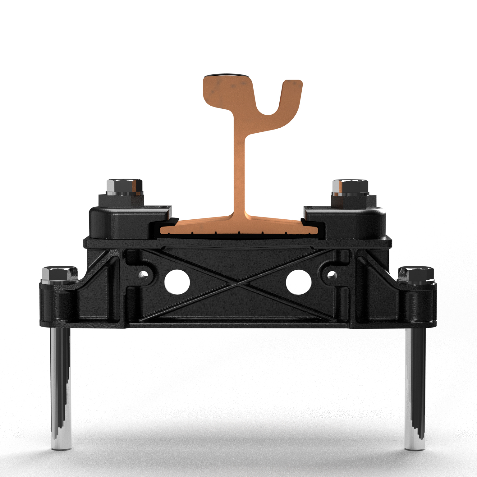 3D Darstellung STRAILastic GRS - Fixierung und Höheneinstellung für Gleisrahmen